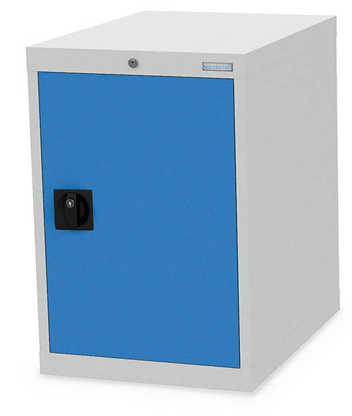 Bedrunka & Hirth Schubladenschrank Tiefe 736 mm, R 18-24, 1x Flügeltüre - Stahlblech - RAL 7035 Lichtgrau/RAL 5012 Lichtblau