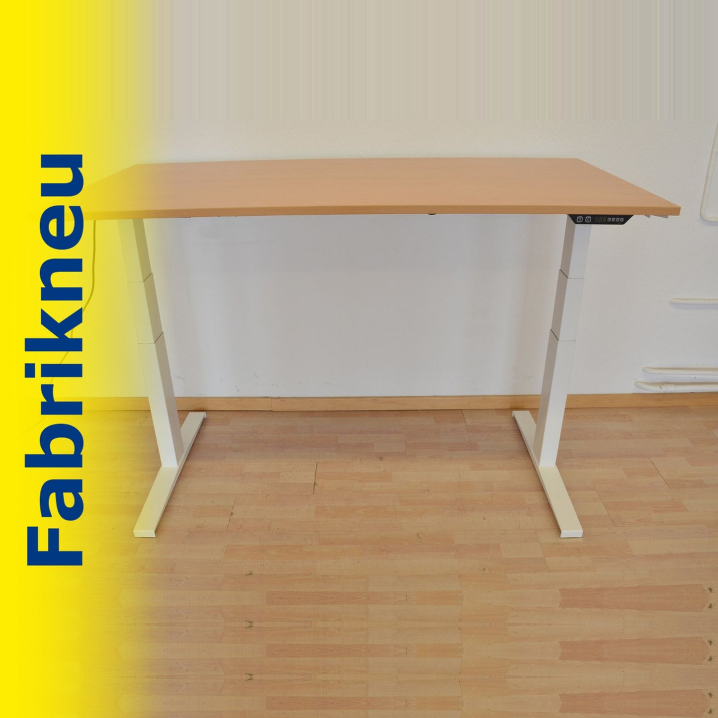 MC Office Shop MC Stand V2 Sitz-Steh Schreibtisch 1600 x 800mm - Gestell Weiss - Tischplatte Buchendekor