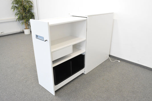 ZKD Apothekerschrank Spanplatte weiss offen von rechts