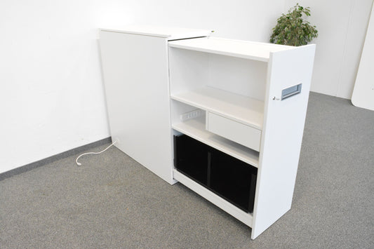 ZKD Apothekerschrank Spanplatte weiss offen von links