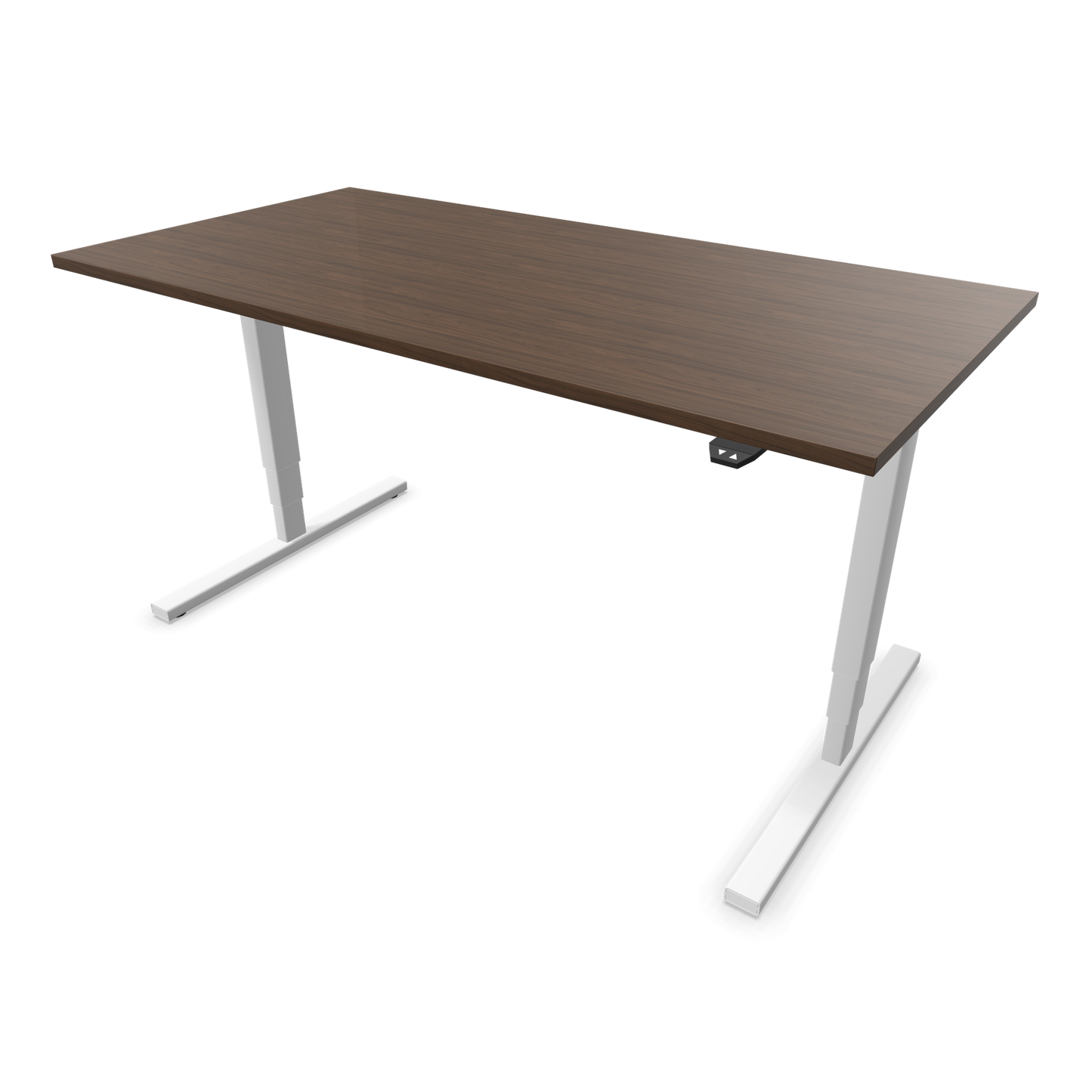 Narbutas Easy Sitz-Steh-Schreibtisch 1600x800mm, Gestell Weiss, Tischplatte Walnussdekor dunkel mit Struktur