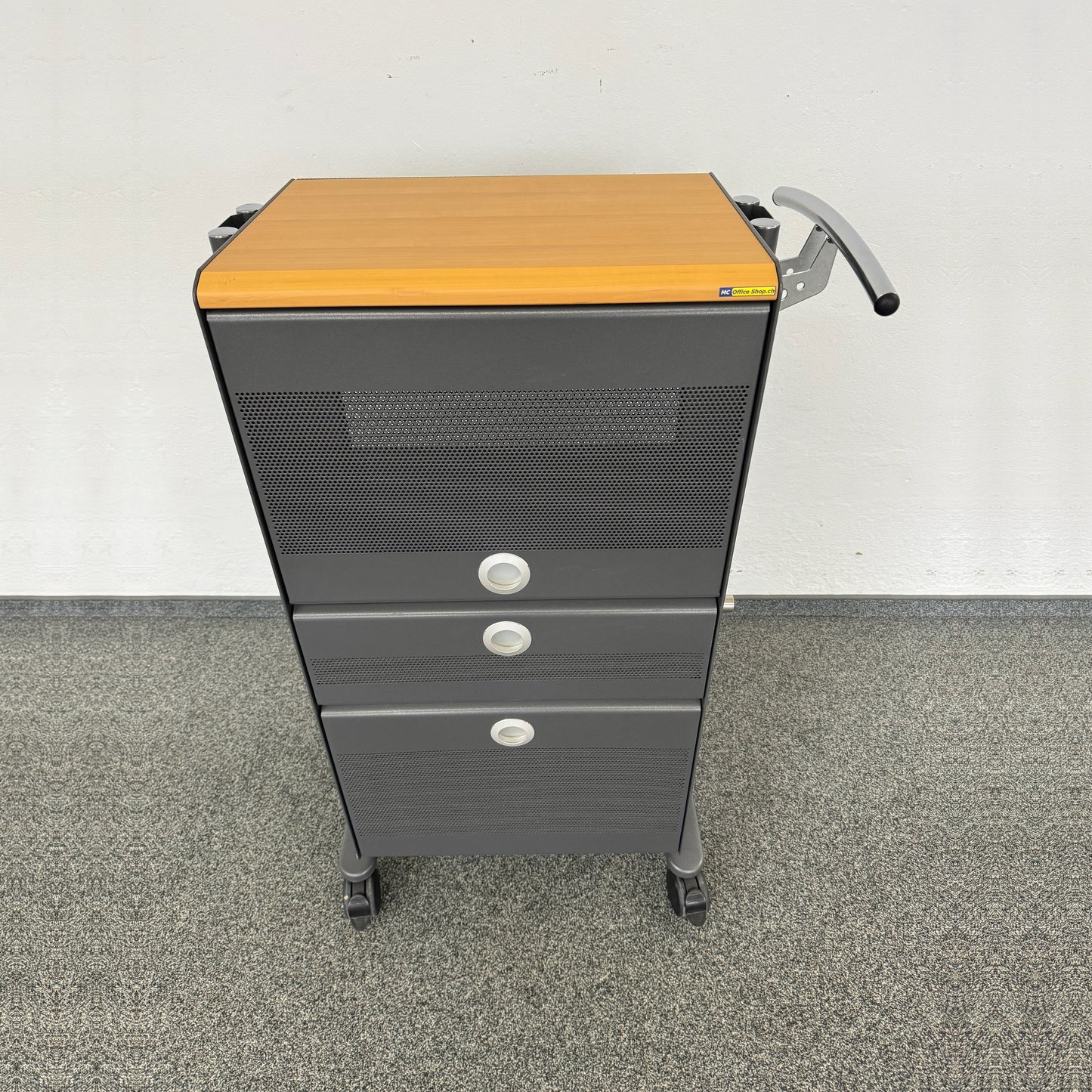 Ergodata Take Off Roll-Caddy Metall Anthrazit mit Holz Deckblatt