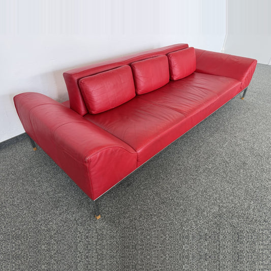 De Sede 3er Sofa in rotem Leder mit Chromgestell von oben