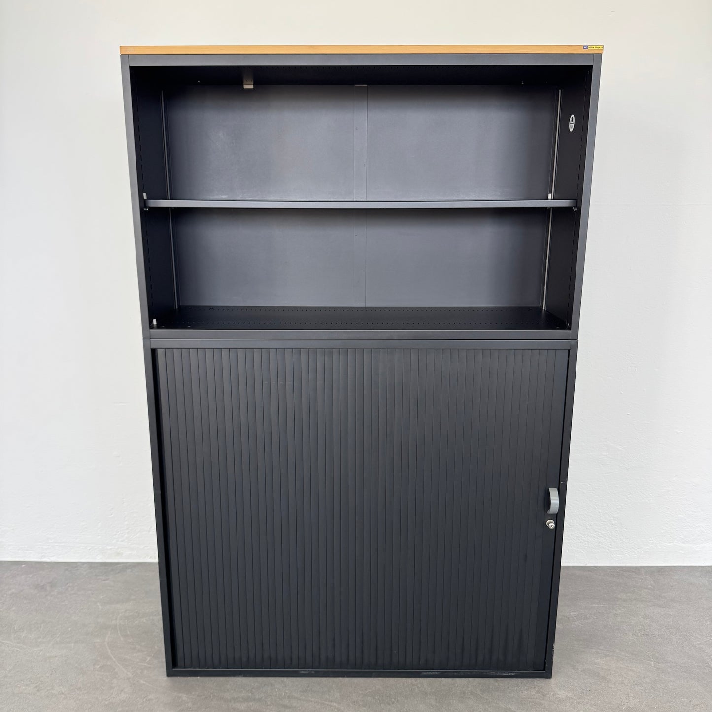 Lista Office Storage Kombi-Lateralschrank Schwarz mit Holzdeckblatt