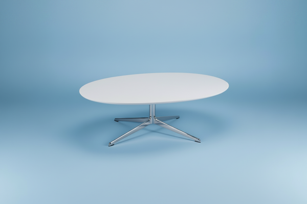 Gebrauchter runder Loungetisch mit weisser Tischplatte und Chromgestell für Empfang, Lounge und Wartebereich