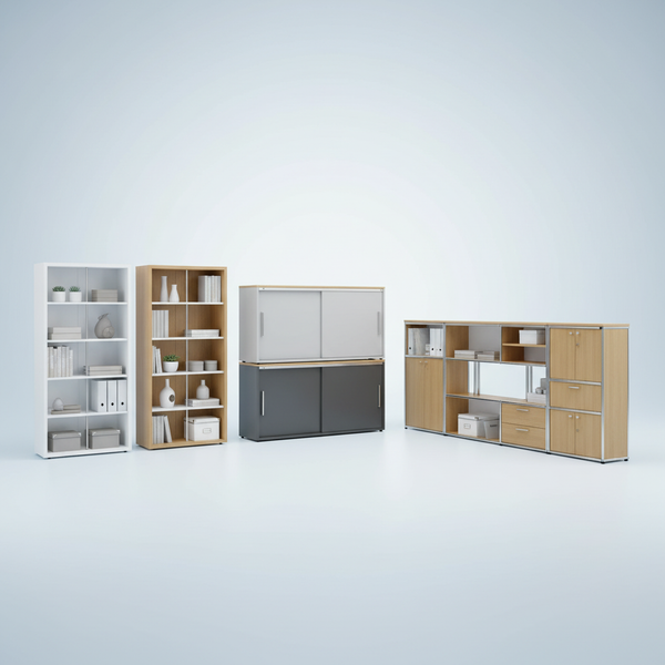 Gebrauchte Büroschränke, Regale und Container für strukturierten Stauraum in modernen Büroeinrichtungen