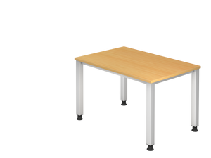 Schlichter Eck-Schreibtisch mit Tischplatte in Buchendekor und hellen, metallenen Beinen
