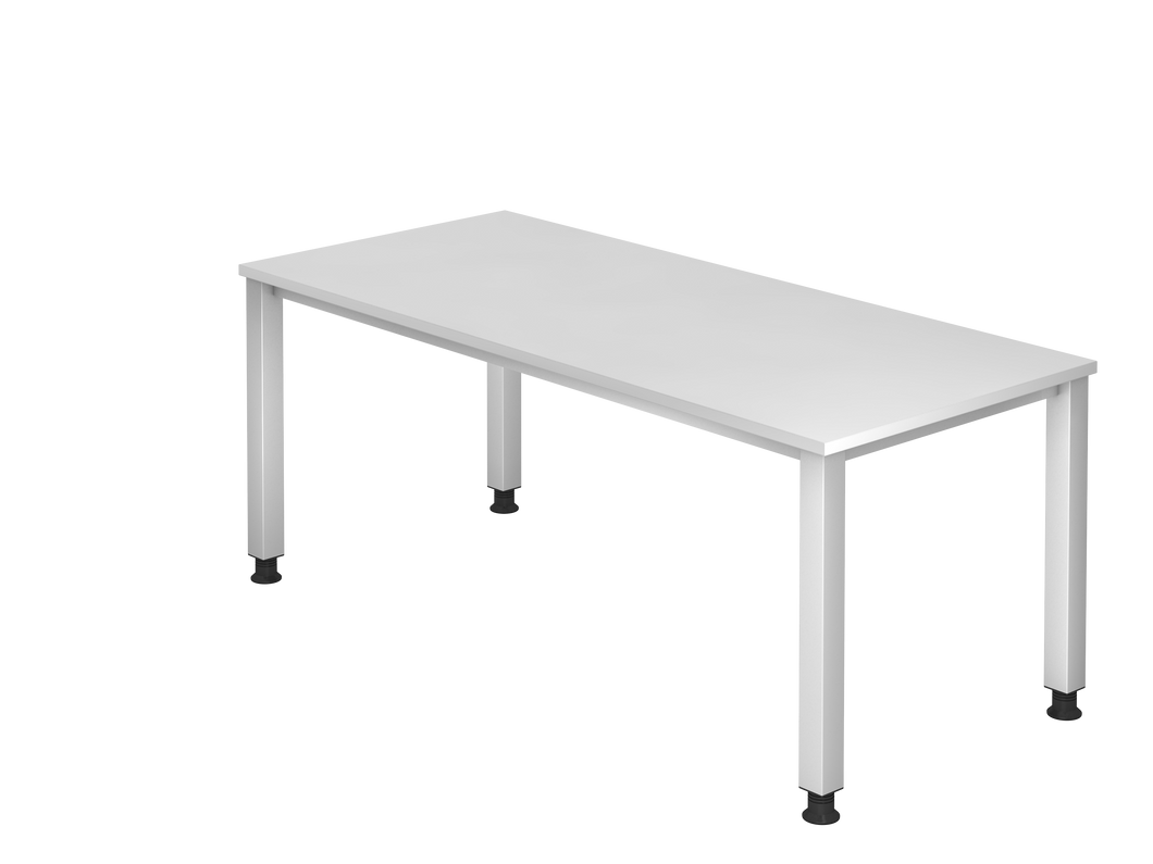 Schlichter Eck-Schreibtisch mit Tischplatte in Weiss und hellen, metallenen Beinen