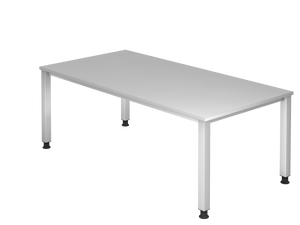 Schlichter Eck-Schreibtisch mit Tischplatte in Grau und hellen, metallenen Beinen