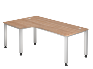 Schlichter Eck-Schreibtisch mit Tischplatte in Buchendekor und hellen, metallenen Beinen