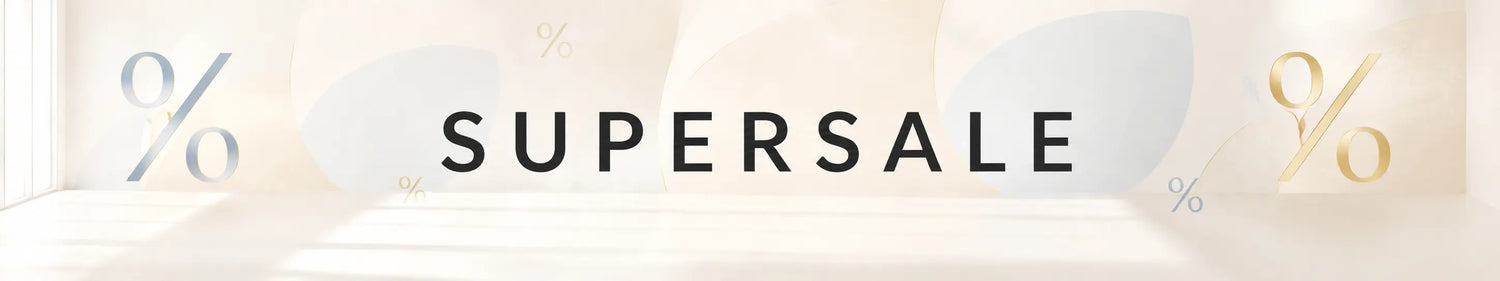 Premium Supersale Banner für reduzierte Büromöbel mit eleganten blau-goldenen Prozentzeichen