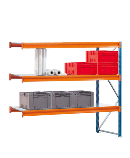 Schulte Lagertechnik Anbauregal W100 mit Stahlpaneelen - Metall - Blau/Verzinkt/RAL 2004 Reinorange