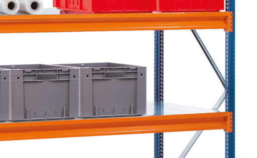 Schulte Lagertechnik Anbauregal W100 mit Stahlpaneelen - Metall - Blau/Verzinkt/RAL 2004 Reinorange