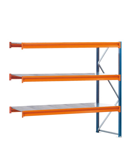 Schulte Lagertechnik Anbauregal W100 mit Stahlpaneelen - Metall - Blau/Verzinkt/RAL 2004 Reinorange