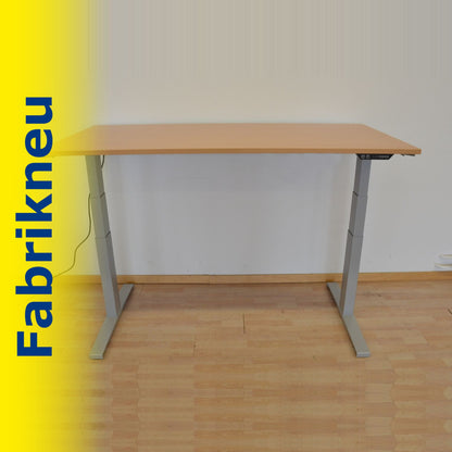 MC Office Shop MC Stand V2 Sitz-Steh Schreibtisch 1600 x 800mm - Gestell Silbergrau - Tischplatte Buchendekor