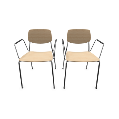 Dietiker Felber C14 Stuhl 2 Stück - 4-Fuss Metall mit Armlehnen Buche natur lackiert - 6018597