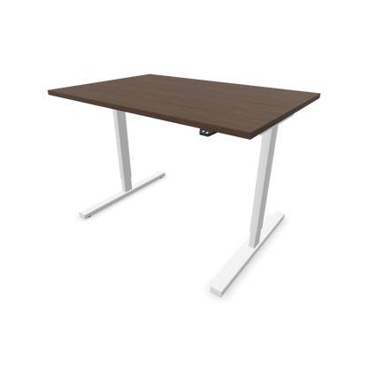 Narbutas Easy Sitz-Steh-Schreibtisch 1200x800mm, Gestell Weiss, Tischplatte Walnussdekor dunkel mit Struktur