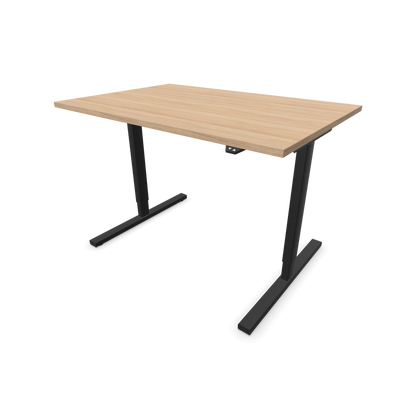 Narbutas Easy Sitz-Steh-Schreibtisch 1200x800mm, Gestell Schwarz, Tischplatte Bernsteineichendekor mit Struktur