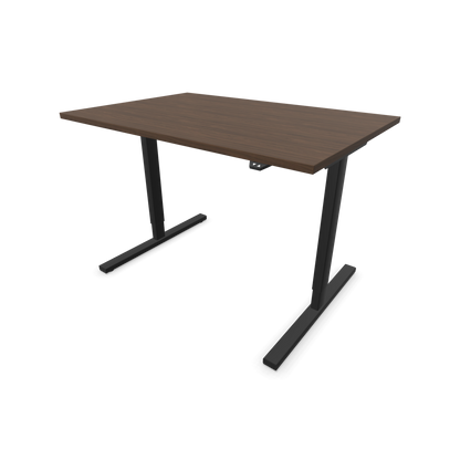 Narbutas Easy Sitz-Steh-Schreibtisch 1200x800mm, Gestell Schwarz, Tischplatte Walnussdekor dunkel mit Struktur