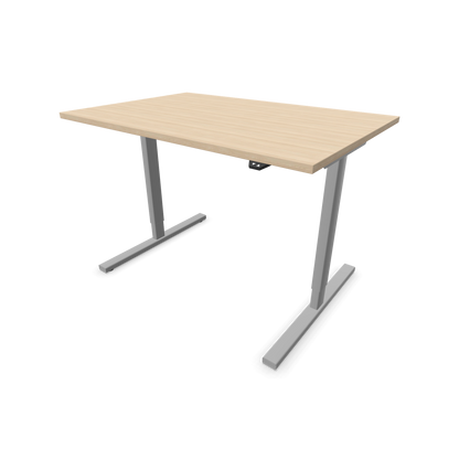 Narbutas Easy Sitz-Steh-Schreibtisch 1200x800mm, Gestell Silbergrau, Tischplatte Eschendekor sandbeige mit Struktur