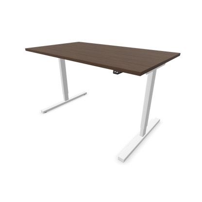 Narbutas Easy Sitz-Steh-Schreibtisch 1400x800mm, Gestell Weiss, Tischplatte Walnussdekor dunkel mit Struktur