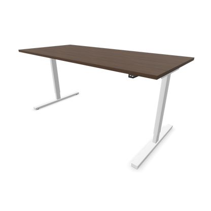 Narbutas Easy Sitz-Steh-Schreibtisch 1800x800mm, Gestell Weiss, Tischplatte Walnussdekor dunkel mit Struktur