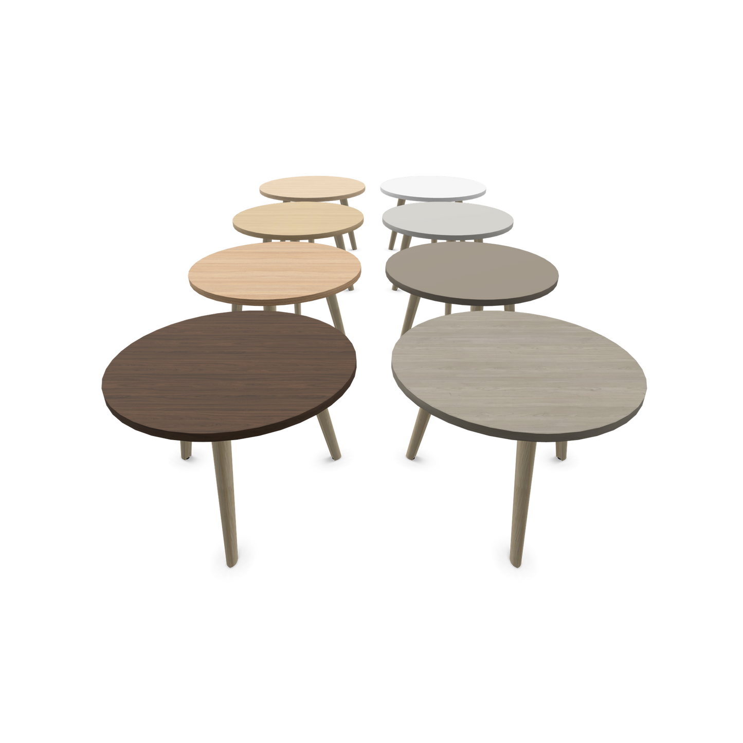 Narbutas Nova Wood Couchtisch Rund - Füsse Esche Schwarz - 8 Tischplatten von vorne - 6020036
