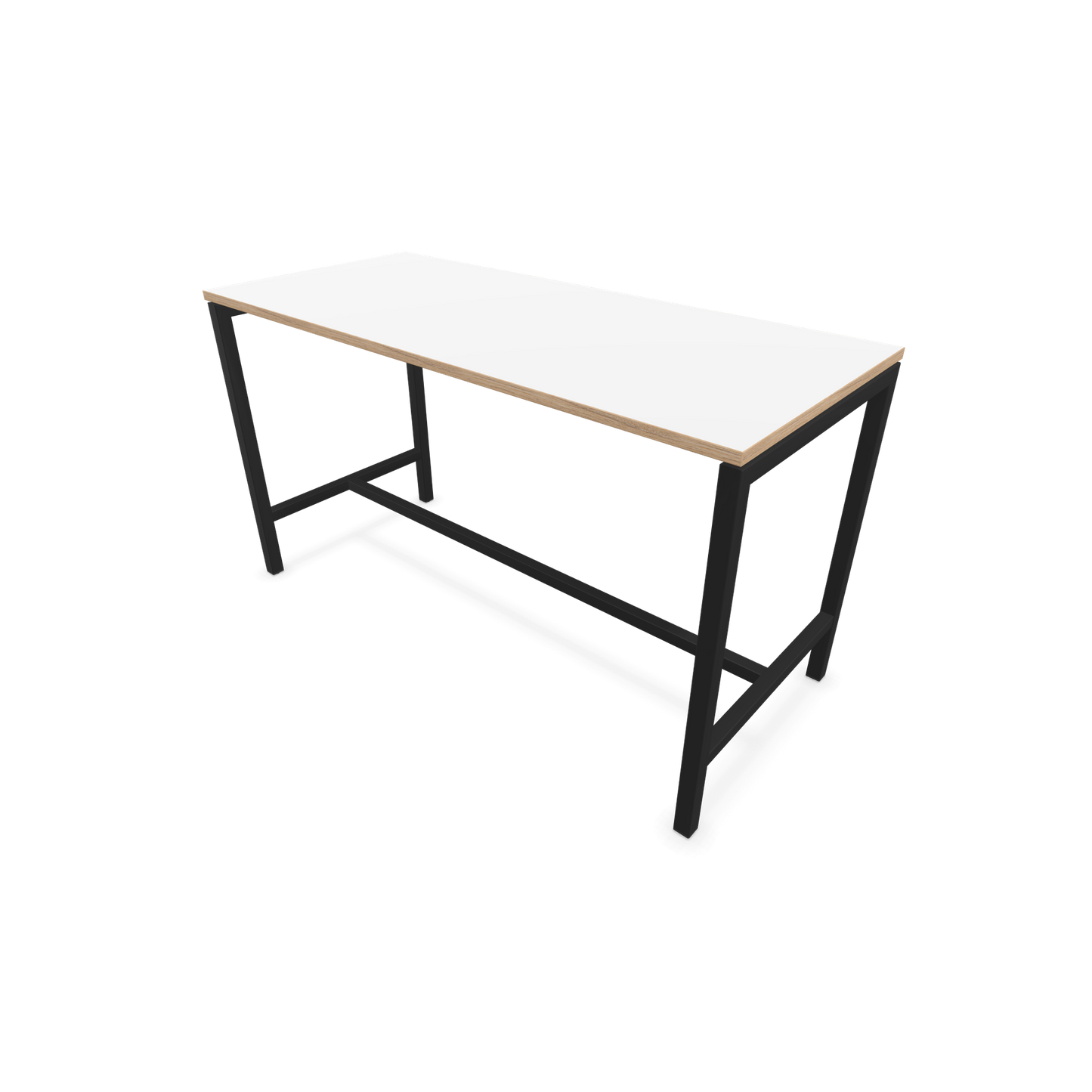 Narbutas Nova Hochtisch 900mm hoch - 1600x700mm - Gestell Schwarz - Tischplatte Weiss mit Holzkante - 6020260
