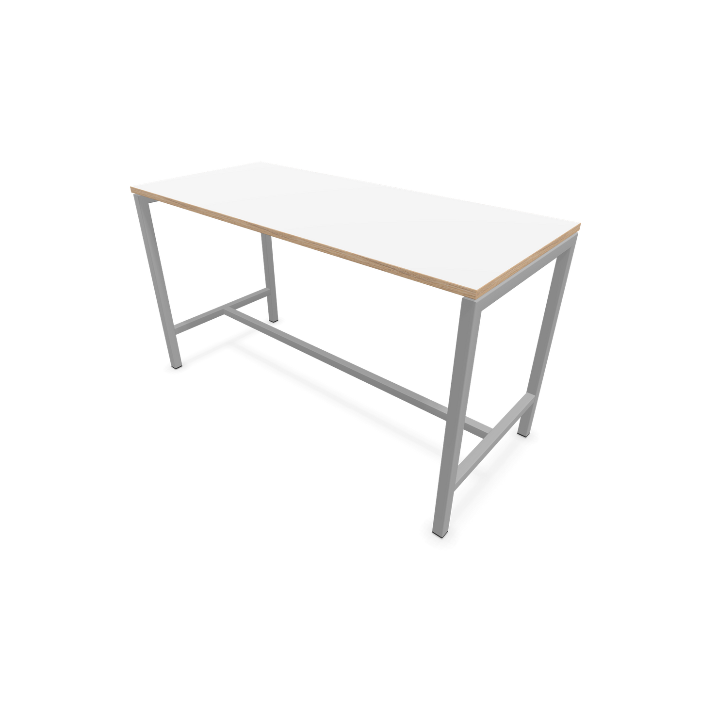 Narbutas Nova Hochtisch 900mm hoch - 1600x700mm - Gestell Silbergrau - Tischplatte Weiss mit Holzkante - 6020278