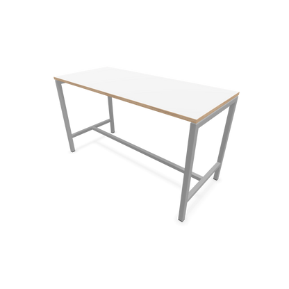 Narbutas Nova Hochtisch 900mm hoch - 1600x700mm - Gestell Silbergrau - Tischplatte Weiss mit Holzkante - 6020278