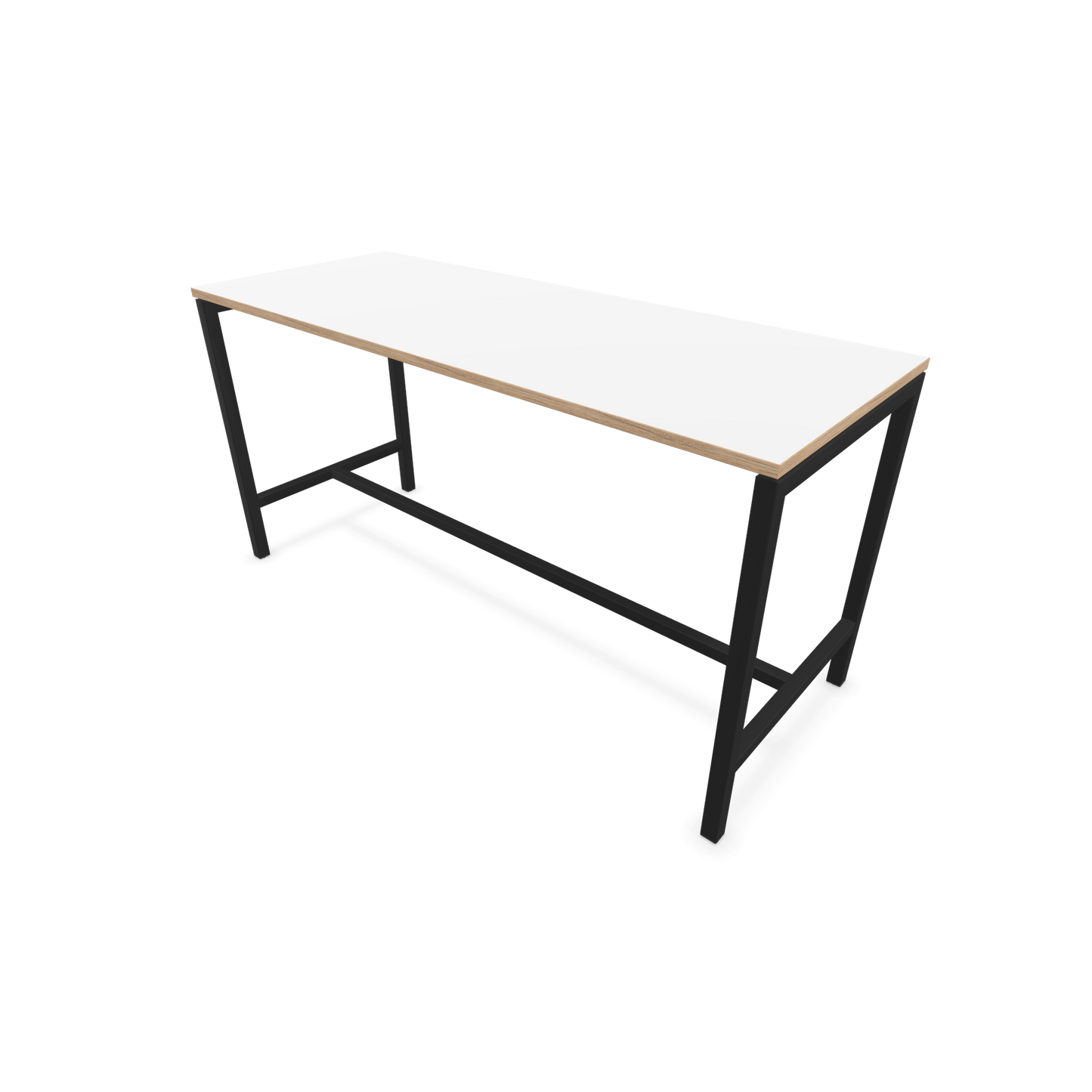 Narbutas Nova Hochtisch 900mm hoch - 1800x700mm - Gestell Schwarz - Tischplatte Weiss mit Holzkante - 6020296