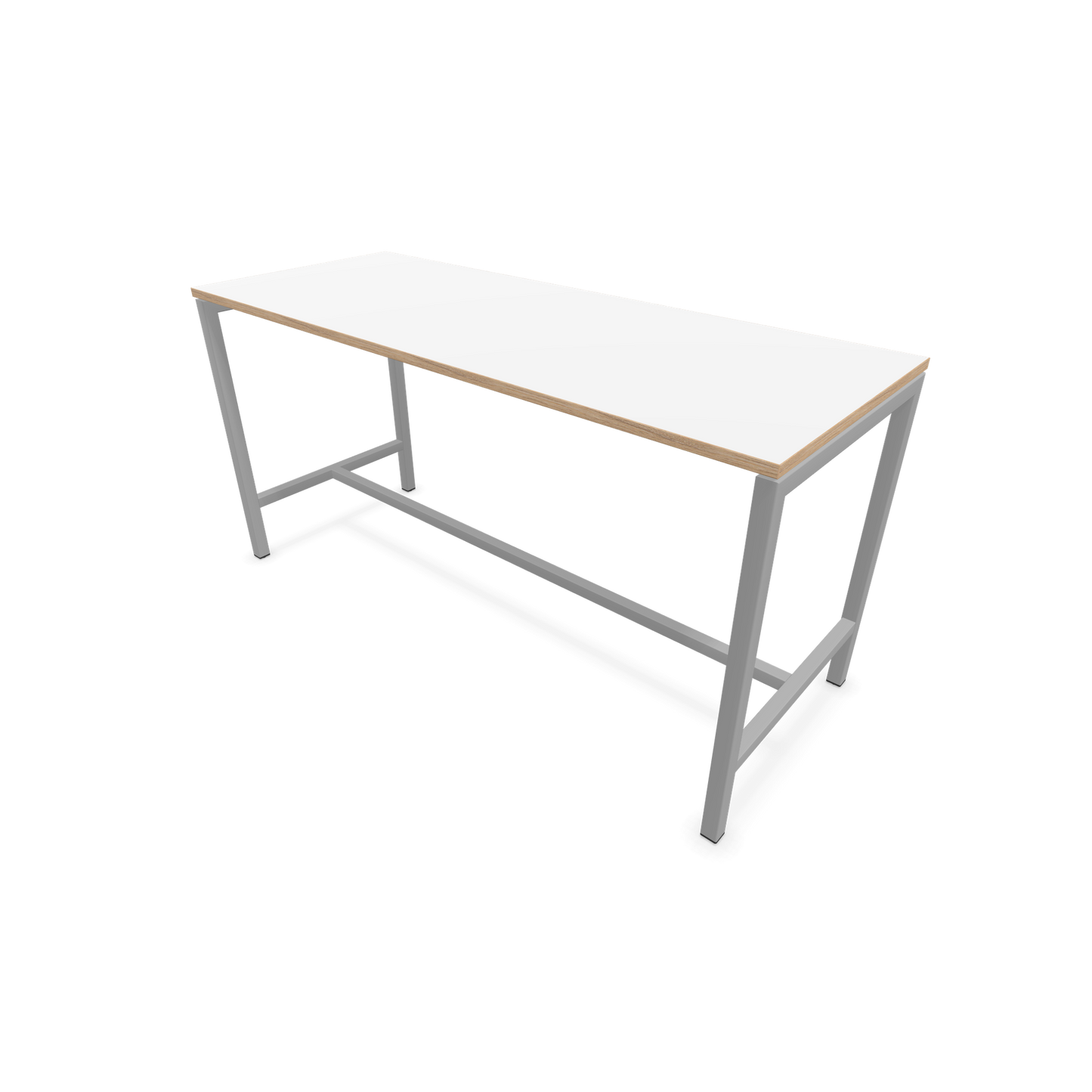 Narbutas Nova Hochtisch 900mm hoch - 1800x700mm - Gestell Silbergrau - Tischplatte Weiss mit Holzkante - 6020314
