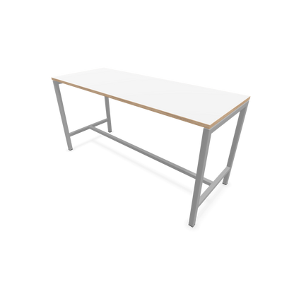 Narbutas Nova Hochtisch 900mm hoch - 1800x700mm - Gestell Silbergrau - Tischplatte Weiss mit Holzkante - 6020314