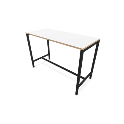 Narbutas Nova Hochtisch 1050mm hoch - 1600x700mm - Gestell Schwarz - Tischplatte Weiss mit Holzkante - 6020332