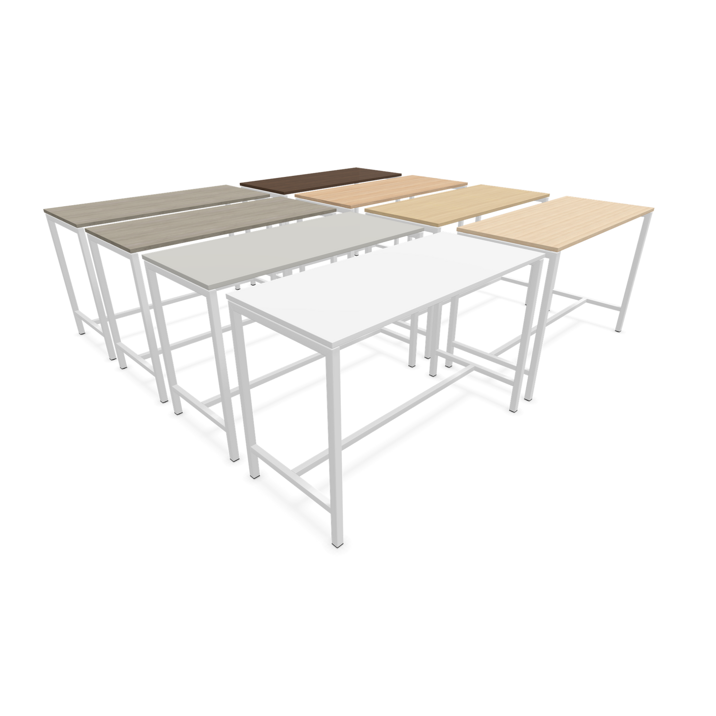 Narbutas Nova Hochtisch 1050mm hoch - 1600x700mm - Gestell Weiss - 9 Tischplatten