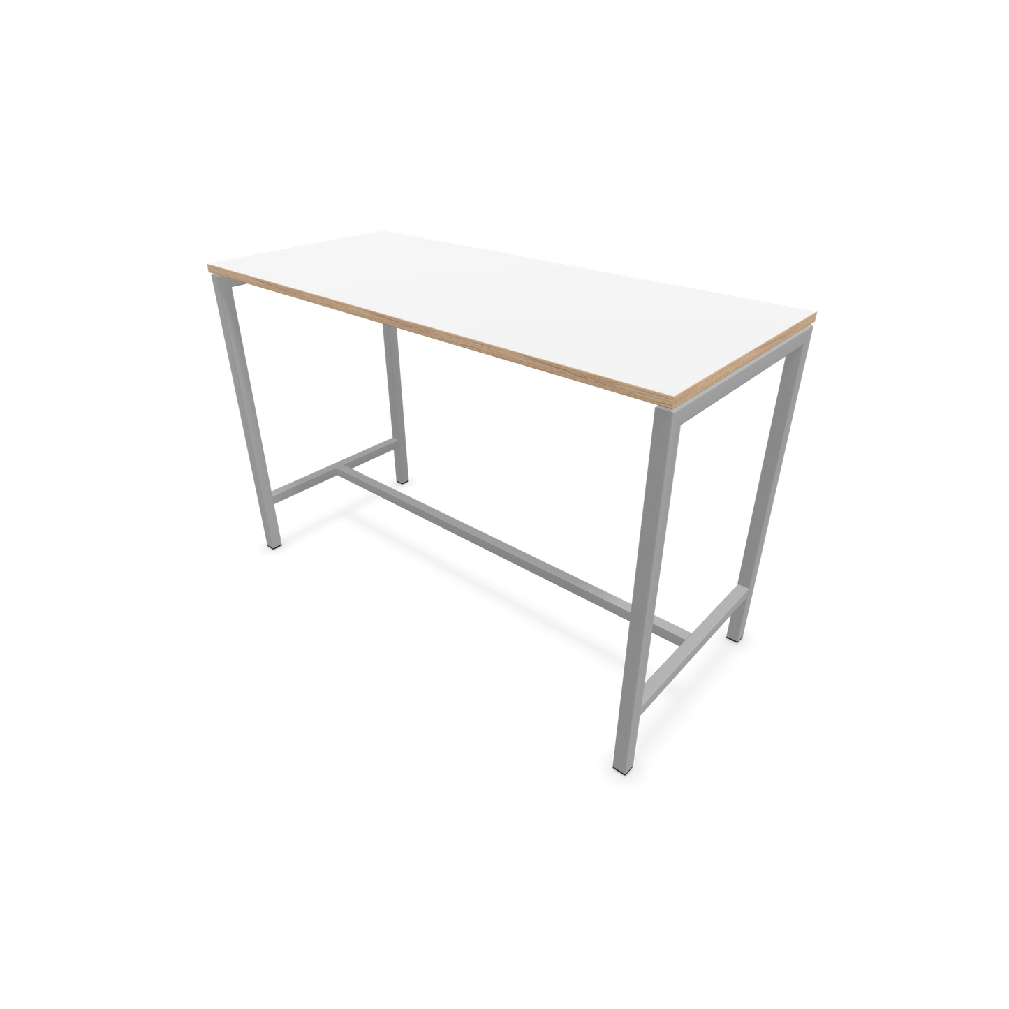 Narbutas Nova Hochtisch 1050mm hoch - 1600x700mm - Gestell Silbergrau - Tischplatte Weiss mit Holzkante - 6020350