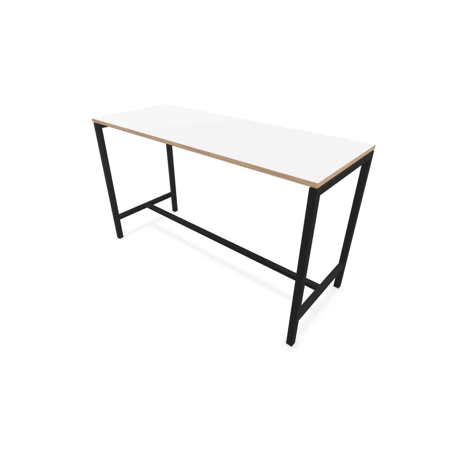 Narbutas Nova Hochtisch 1050mm hoch - 1800x700mm - Gestell Schwarz - Tischplatte Weiss mit Holzkante - 6020368