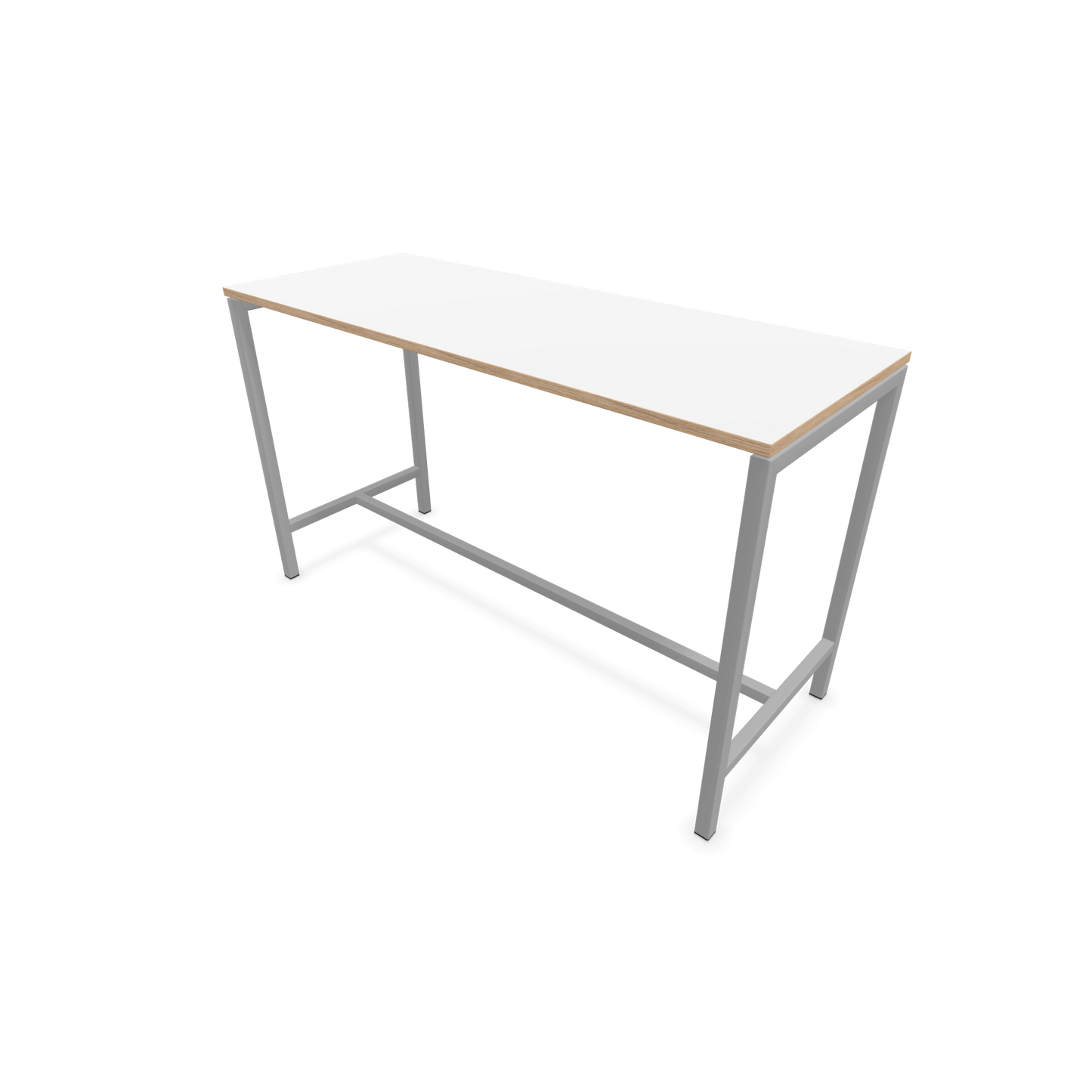Narbutas Nova Hochtisch 1050mm hoch - 1800x700mm - Gestell Silbergrau - Tischplatte Weiss mit Holzkante - 6020386