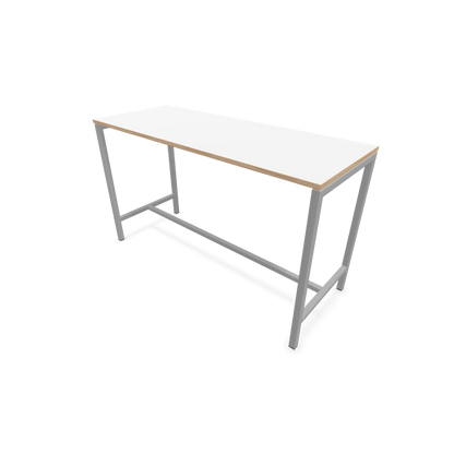 Narbutas Nova Hochtisch 1050mm hoch - 1800x700mm - Gestell Silbergrau - Tischplatte Weiss mit Holzkante - 6020386
