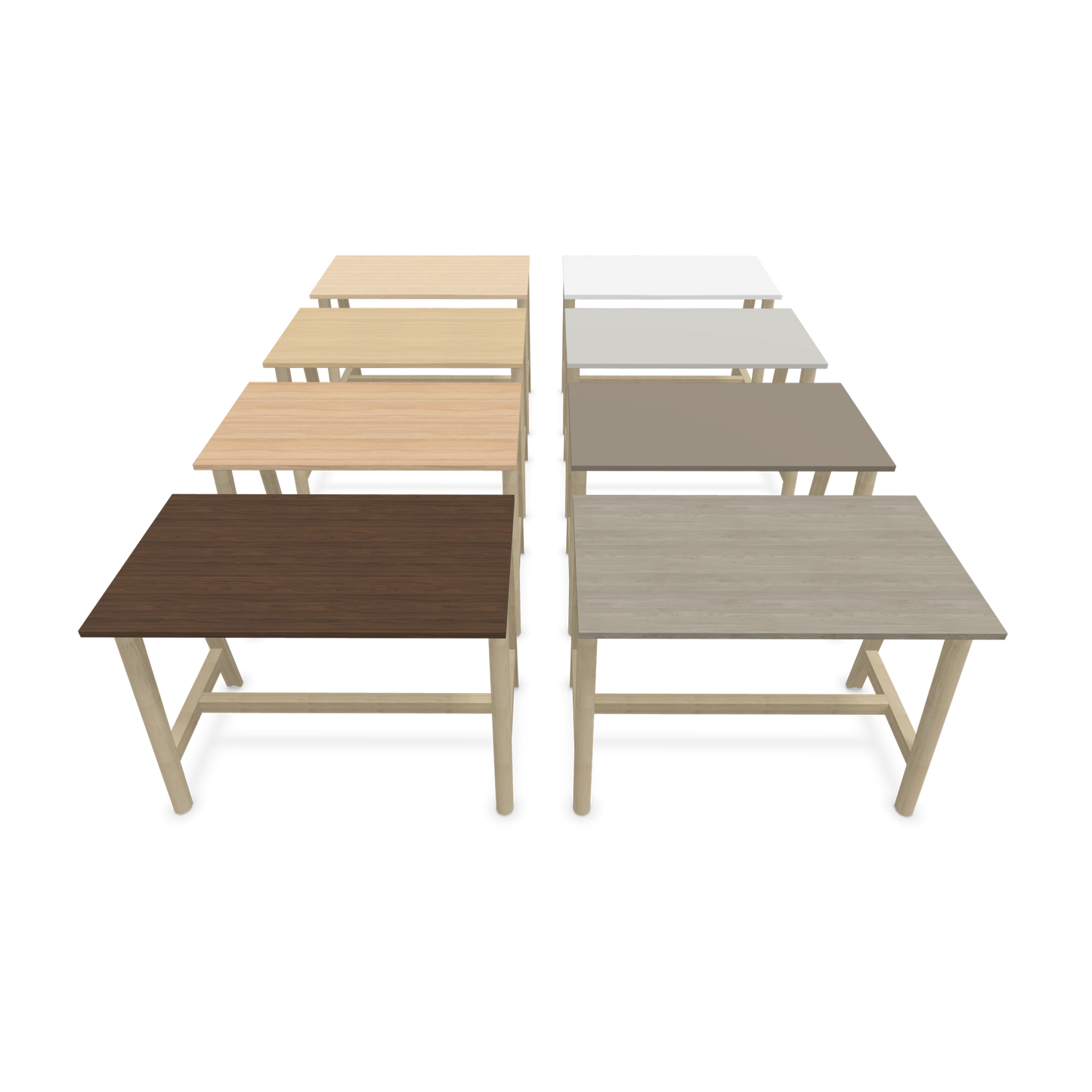 Narbutas Nova Wood Hochtisch 900mm hoch - 1200x700mm - Gestell Esche Natur - 9 Tischplatten von vorne