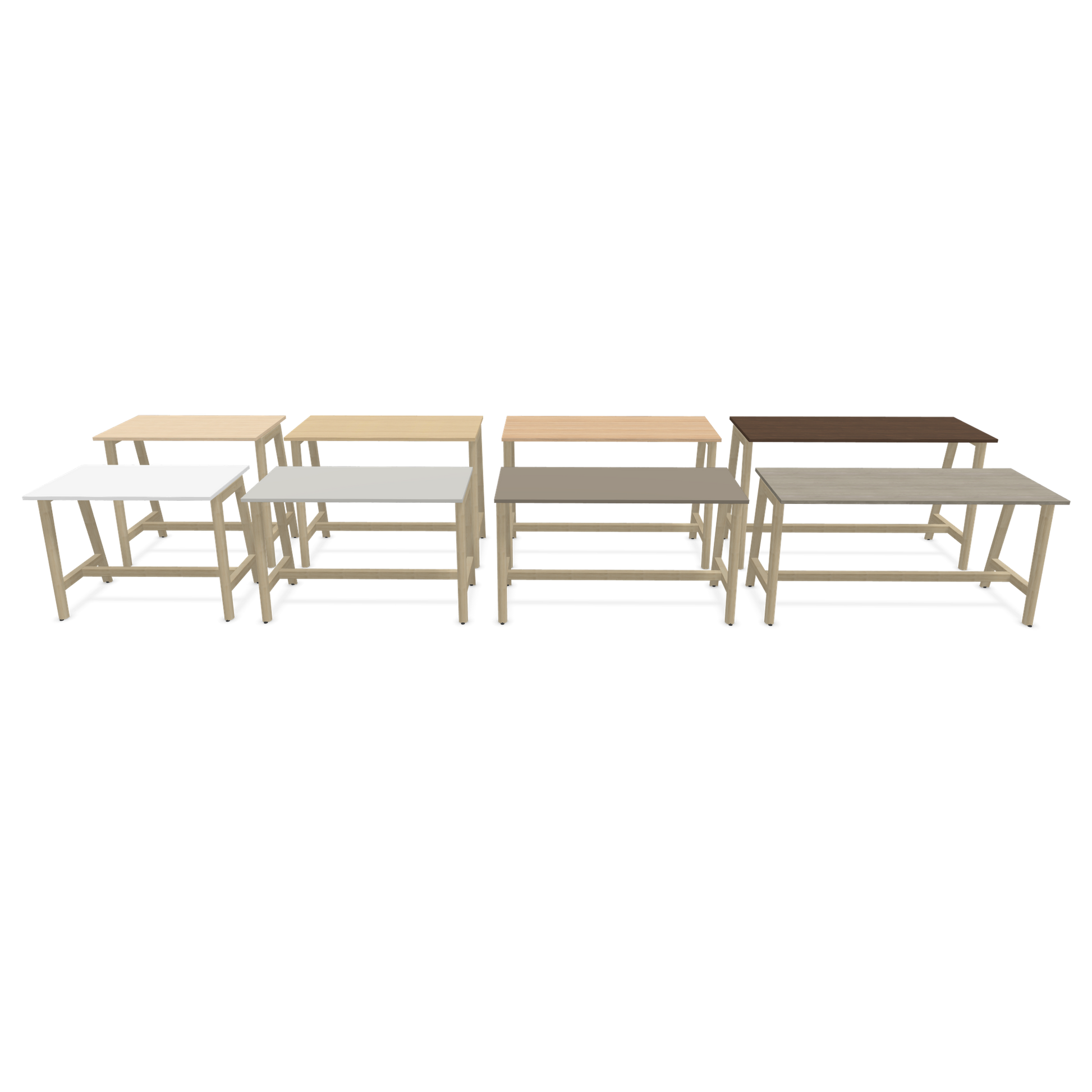 Narbutas Nova Wood Hochtisch 900mm hoch - 1200x700mm - Gestell Esche Natur - 9 Tischplatten seitliche Anordnung
