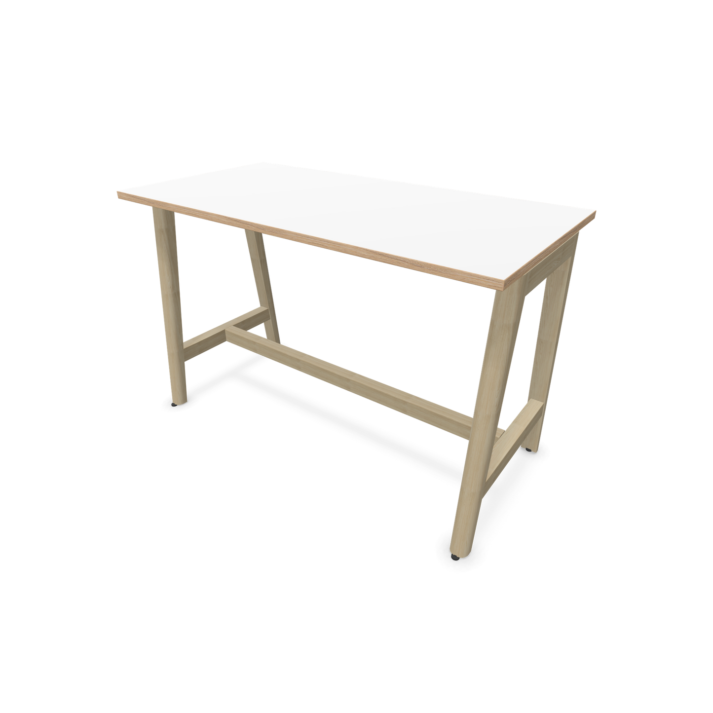 Narbutas Nova Wood Hochtisch 900mm hoch - 1400x700mm - Gestell Esche Natur - Tischplatte Weiss mit Holzkante - 6020504