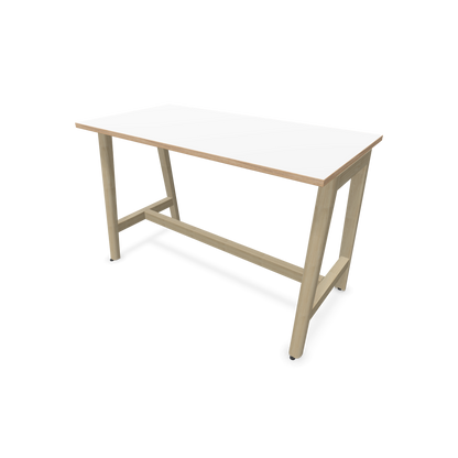Narbutas Nova Wood Hochtisch 900mm hoch - 1400x700mm - Gestell Esche Natur - Tischplatte Weiss mit Holzkante - 6020504