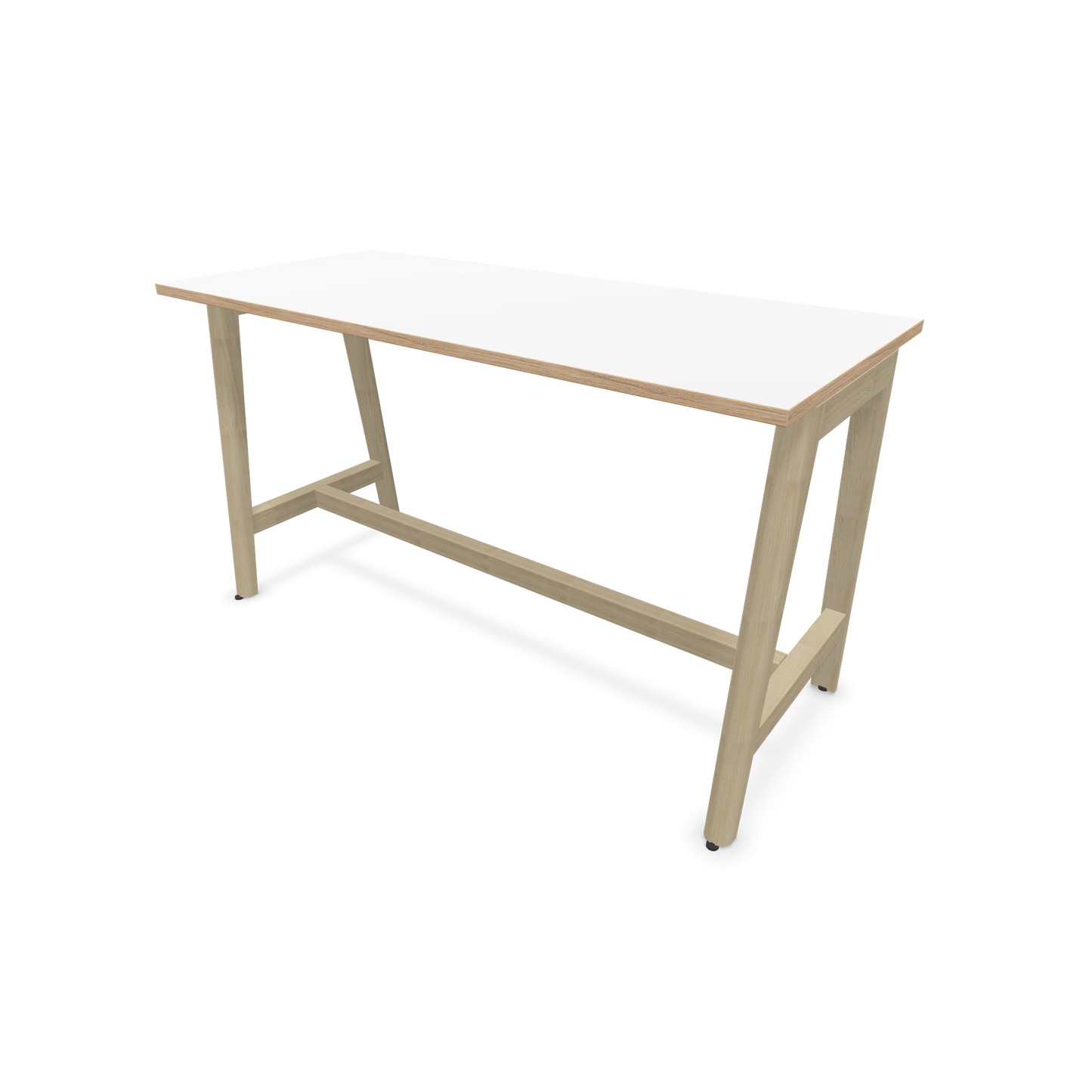 Narbutas Nova Wood Hochtisch 900mm hoch - 1600x700mm - Gestell Esche Natur - Tischplatte Weiss mit Holzkante - 6020540