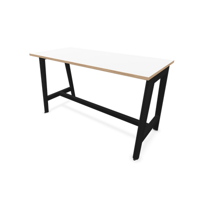 Narbutas Nova Wood Hochtisch 900mm hoch - 1600x700mm - Gestell Esche Schwarz - Tischplatte Weiss mit Holzkante - 6020549