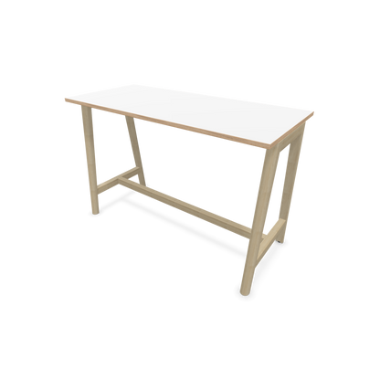 Narbutas Nova Wood Hochtisch 1050mm hoch - 1600x700mm - Gestell Esche Natur - Tischplatte Weiss mit Holzkante - 6020558