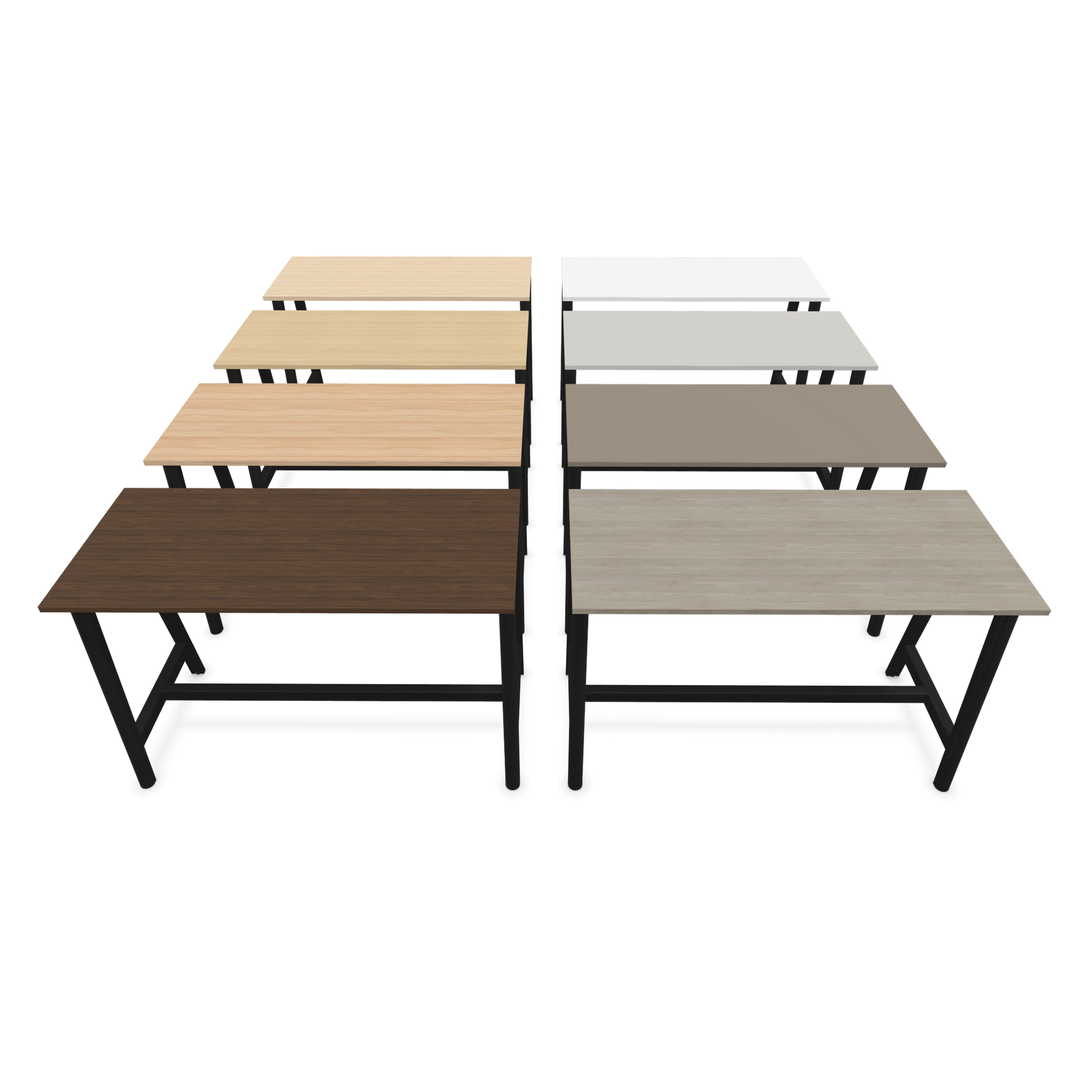 Narbutas Nova Wood Hochtisch 1050mm hoch - 1600x700mm - Gestell Esche Schwarz -  9 Tischplatten von vorne