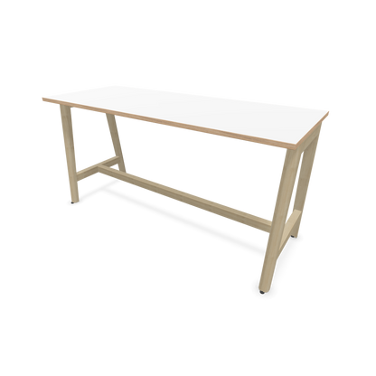 Narbutas Nova Wood Hochtisch 900mm hoch - 1800x700mm - Gestell Esche Natur - Tischplatte Weiss mit Holzkante - 6020576