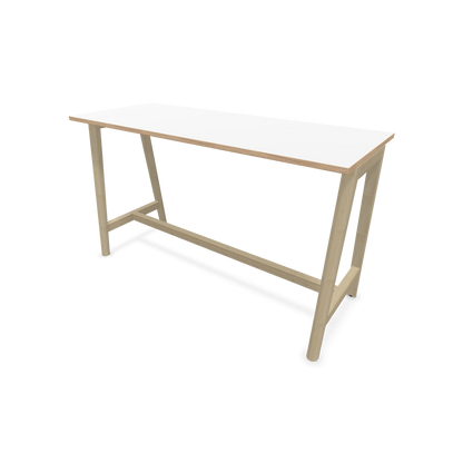 Narbutas Nova Wood Hochtisch 1050mm hoch - 1800x700mm - Gestell Esche Natur - Tischplatte Weiss mit Holzkante - 6020594