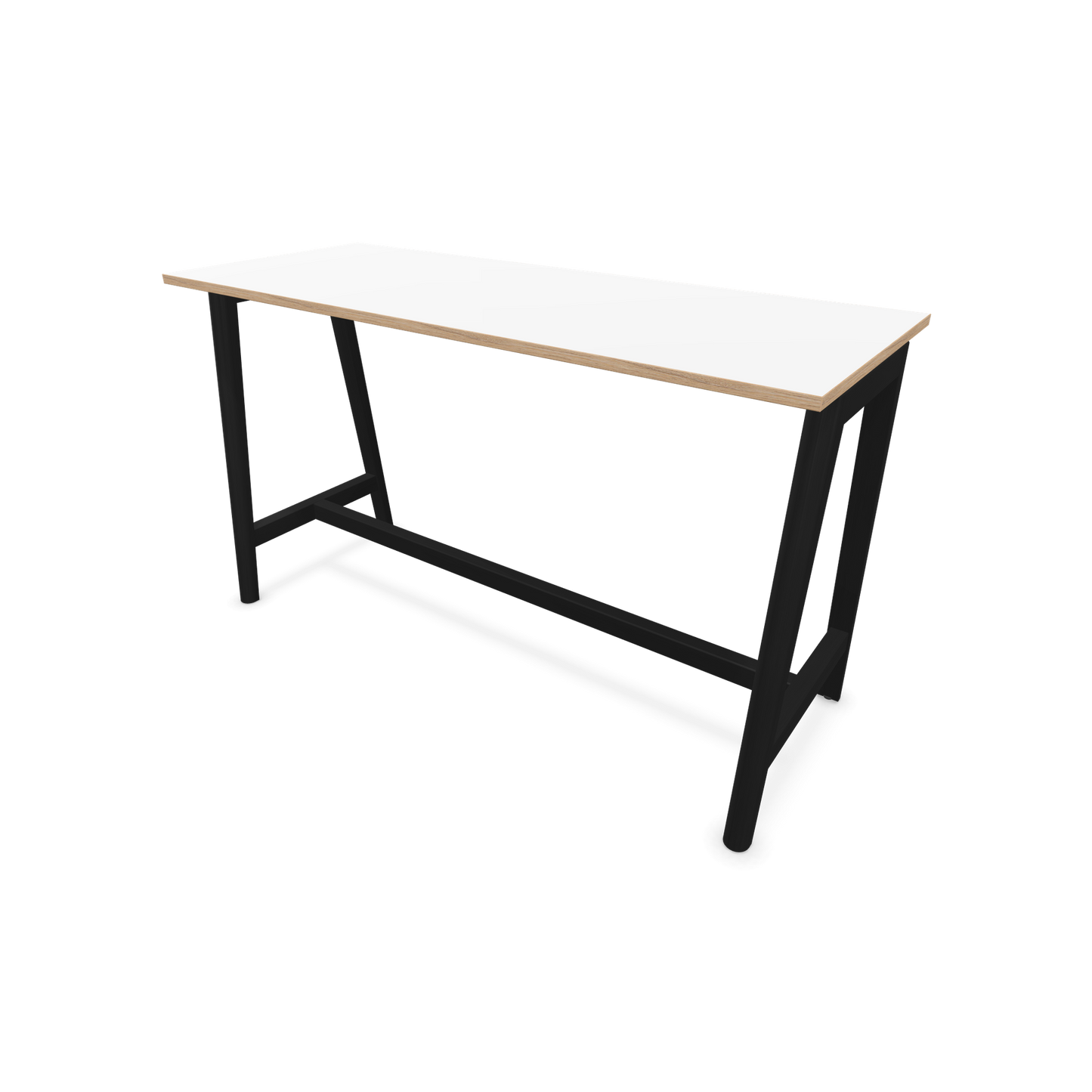 Narbutas Nova Wood Hochtisch 1050mm hoch - 1800x700mm - Gestell Esche Schwarz - Tischplatte Weiss mit Holzkante - 6020603